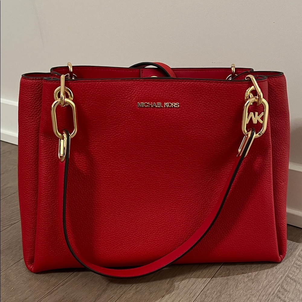 Michael Kors Red Shoulder Bag with Gold Accents